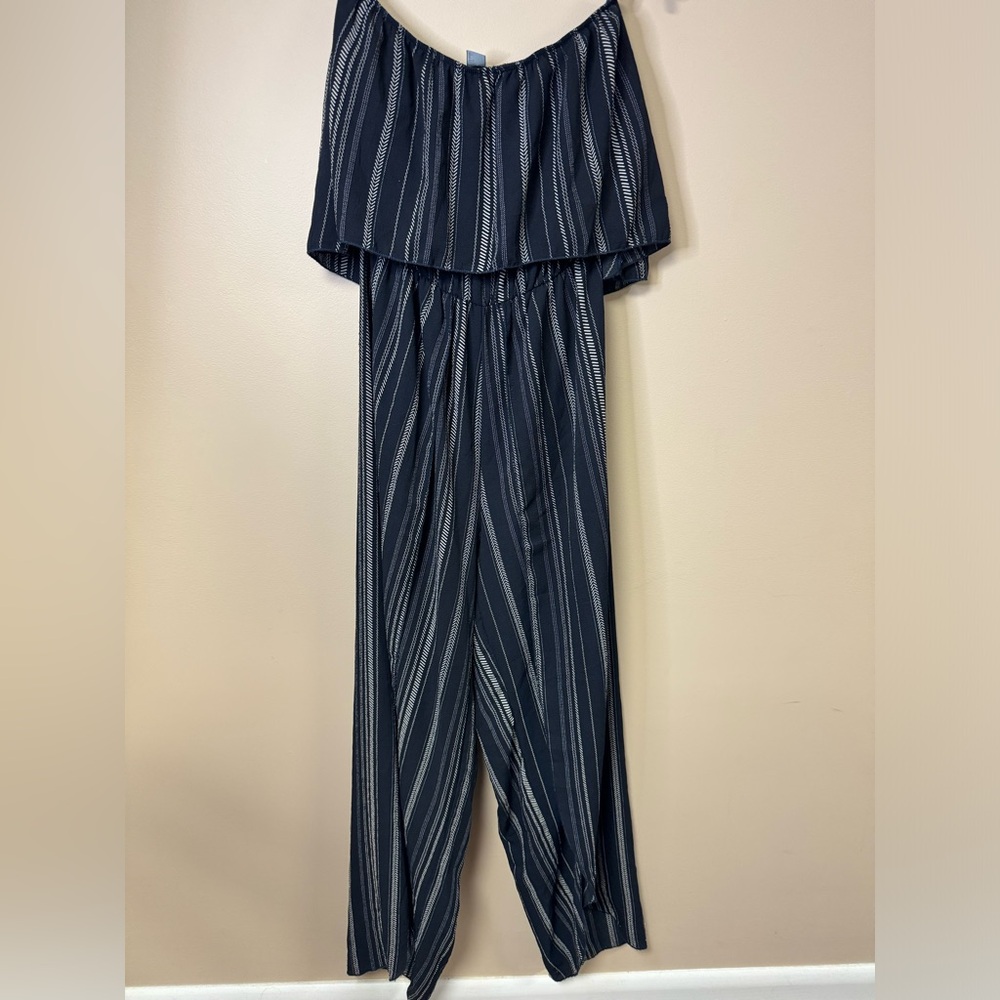 Strapless Navy Striped Jumpsuit